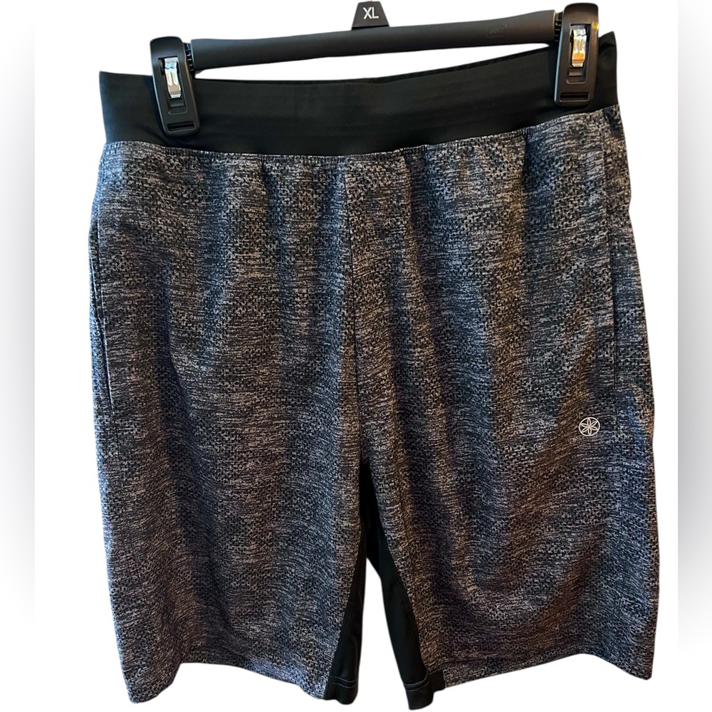 Dark Gray & Black Athletic Shorts with a Drawstring Waist by Gaiam. Size = Small
